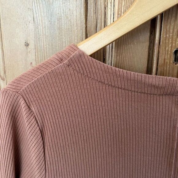 Senita Small‎ Tan Brown Cardigan Duster Ribbed Sweater Pockets Open Front - Picture 11 of 11
